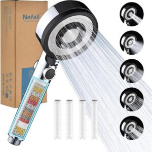 high pressure shower head with filter, 5 modes, water saving shower head for heavy metal, hard water, residual chlorine, bacteria